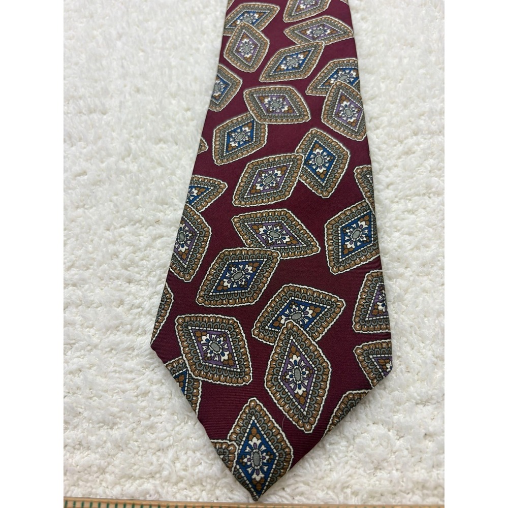 Royal Club Tie Necktie Mens Burgundy Excellent Italian Silk Geometric Diamond